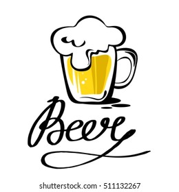 Beer glass vector silhouette isolated on white background. Oktoberfest beer drink. Beer pub alcohol illustration. Vintage calligraphic beer design.