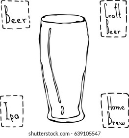 Beer Glass Weizen Type. Hand Drawn Vector Illustraition.