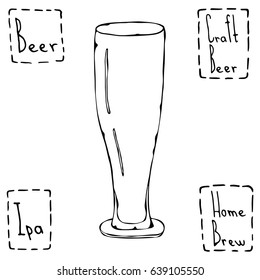 Beer Glass Weizen Type. Hand Drawn Vector Illustraition.