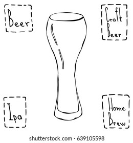 Beer Glass Weizen Type. Hand Drawn Vector Illustraition.