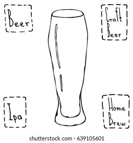 Beer Glass Weizen Type. Hand Drawn Vector Illustraition.