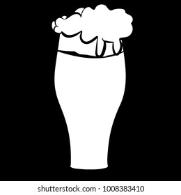 Beer glass with white, light, tasty, aromatic, craft beer, lager, thick, thick foam draining along the edges on a black background. Black and white vector illustration.