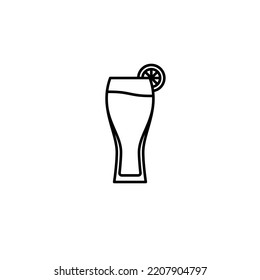 beer glass or wiezenbier glass icon with lemon slice on white background. simple, line, silhouette and clean style. black and white. suitable for symbol, sign, icon or logo