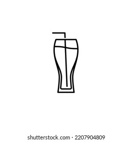 beer glass or wiezenbier glass icon with straw on white background. simple, line, silhouette and clean style. black and white. suitable for symbol, sign, icon or logo