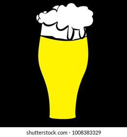 Beer glass with yellow, light, tasty, intoxicating, craft beer, lager, thick, thick foam draining along the edges on a black background. Vector illustration.
