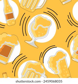 Beer glasses and bottles Colored sketch pattern bacground Vector illustration