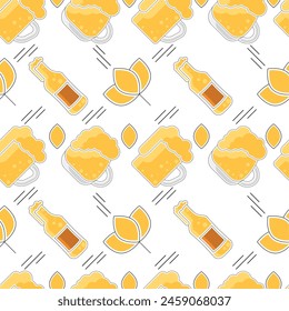 Beer glasses and bottles Colored sketch pattern bacground Vector illustration