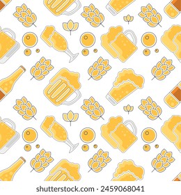 Vasos de cerveza y botellas Patrón de boceto de colores Ilustración vectorial de fondo