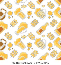 Beer glasses and bottles Colored sketch pattern bacground Vector illustration