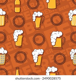 Beer glasses and bottles Colored sketch pattern background Vector illustration