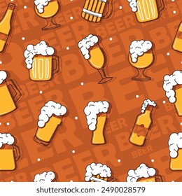 Beer glasses and bottles Colored sketch pattern background Vector illustration