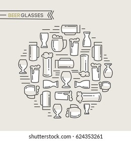 Beer glasses collection with different kinds of glasses pulled light beers and malts hand drawing on the grey  background vector illustration