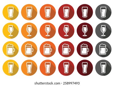 Beer glasses different types icons - lager, pilsner, ale, wheat beer, stout 