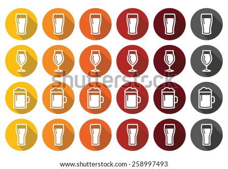 Beer glasses different types icons - lager, pilsner, ale, wheat beer, stout 