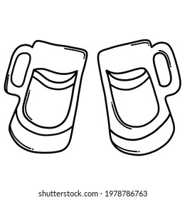 Beer glasses Doodle vector icon. Drawing sketch illustration hand drawn cartoon line.