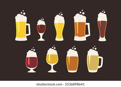 beer glasses in flat design in set