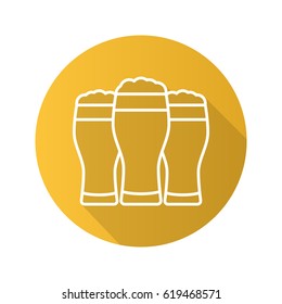 Beer glasses flat linear long shadow icon. Vector line symbol