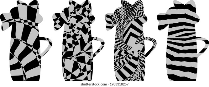 beer glasses with foam on a white background alcoholic drink with patterns in the style of op art