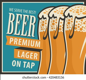 beer glasses with foam in retro style