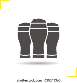 Beer glasses glyph icon. Drop shadow silhouette symbol. Negative space. Vector isolated illustration