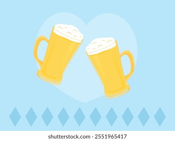 Beer glasses and heart on blue sign background vector.