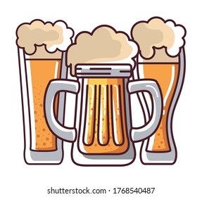 Beer glasses icon design, Pub alcohol bar brewery drink ale and lager theme Vector illustration