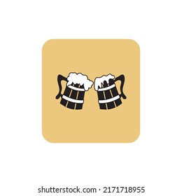 Beer glasses icon. To your health. Two foamy beer glasses. Web icon, logo. Isolated vector illustration