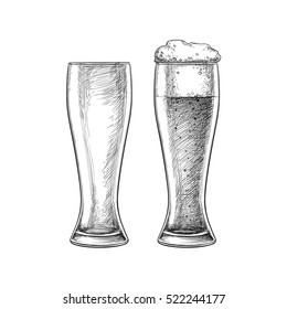 Beer glasses isolated on white background. Hand drawn vector illustration. Retro style.