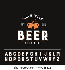 Beer Glasses Logo with Useful Alphabet. Flat Isolated Meat Symbol Graphic Vector