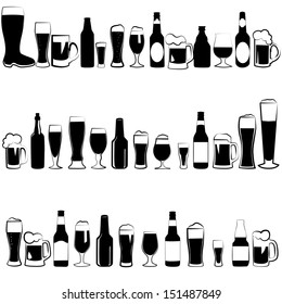 beer glasses. beer mugs. beer bottles.