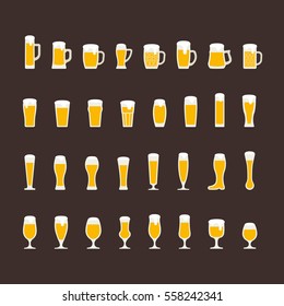 Beer glasses and mugs flat icon set