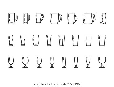 Beer glasses and mugs line icon