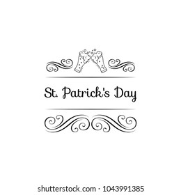 Beer glasses, mugs. Saint Patrick s Day symbol. Swirls, ornate frames, filigree and flourish elements. Vector illustration. Greeting card.