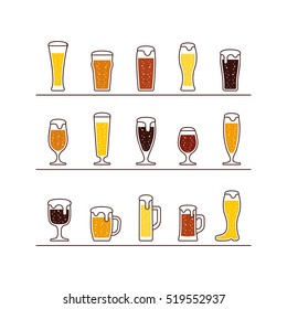 Beer in glasses and mugs. Vector illustration