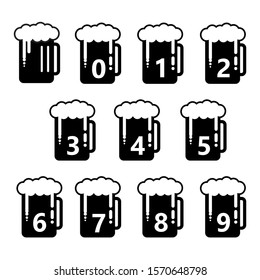 Beer Glasses with Number Vector Set