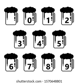 Beer Glasses with Number Vector Set