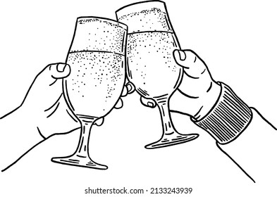 Beer Glasses People Celebrate Hand drawn line art Illustration