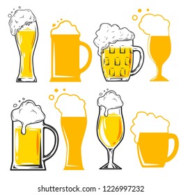 Beer Glasses Set isolated on white.Vector illustration.