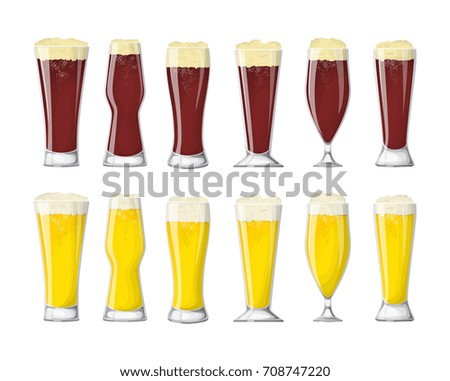 Beer glasses set. White and dark beer with craft beer.