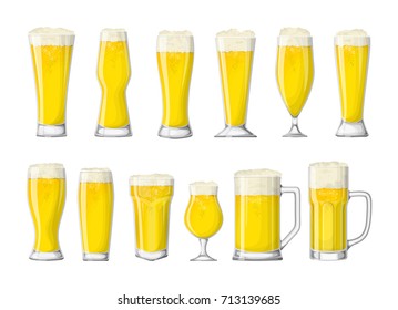 Beer glasses set. White beer or lager.