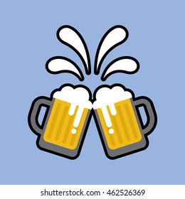 beer glasses toast icon in flat style