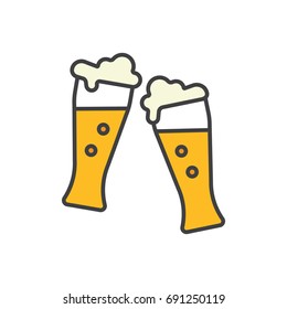Beer glasses toasting colored line icon.