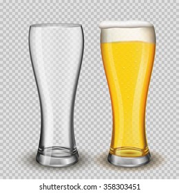 Beer glasses, two versions - empty, light beer,