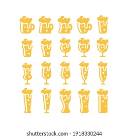 Beer glasses types vector icon set. Mug, pint, pilsner glass icons.