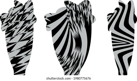 beer glasses of various thicknesses with textures in op art style modern icons for bars and cafes