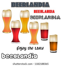 Beer in glasses. Vector illustration of a set of different beer glasses.