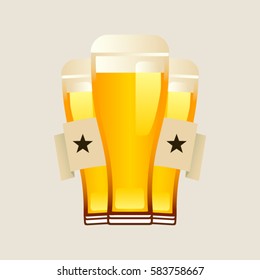 Beer glasses -vector illustration of three full glasses of beer with foam