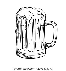 Beer glasses. Vector vintage illustration isolated on white background. Ink hand drawn style