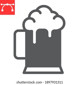 Beer glyph icon, pub and alcohol, mug of beer vector icon, vector graphics, editable stroke solid sign, eps 10