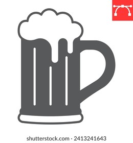 Beer glyph icon, St. Patrick's Day and holiday, mug of beer vector icon, vector graphics, editable stroke solid sign, eps 10.